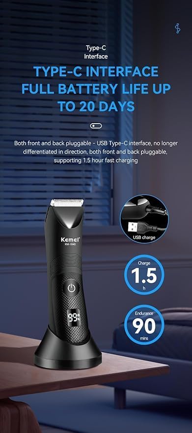 Kemei KM-1840 IPX7 Waterproof Body & Bikini Trimmer | LED Display | ماكينة إزالة الشعر